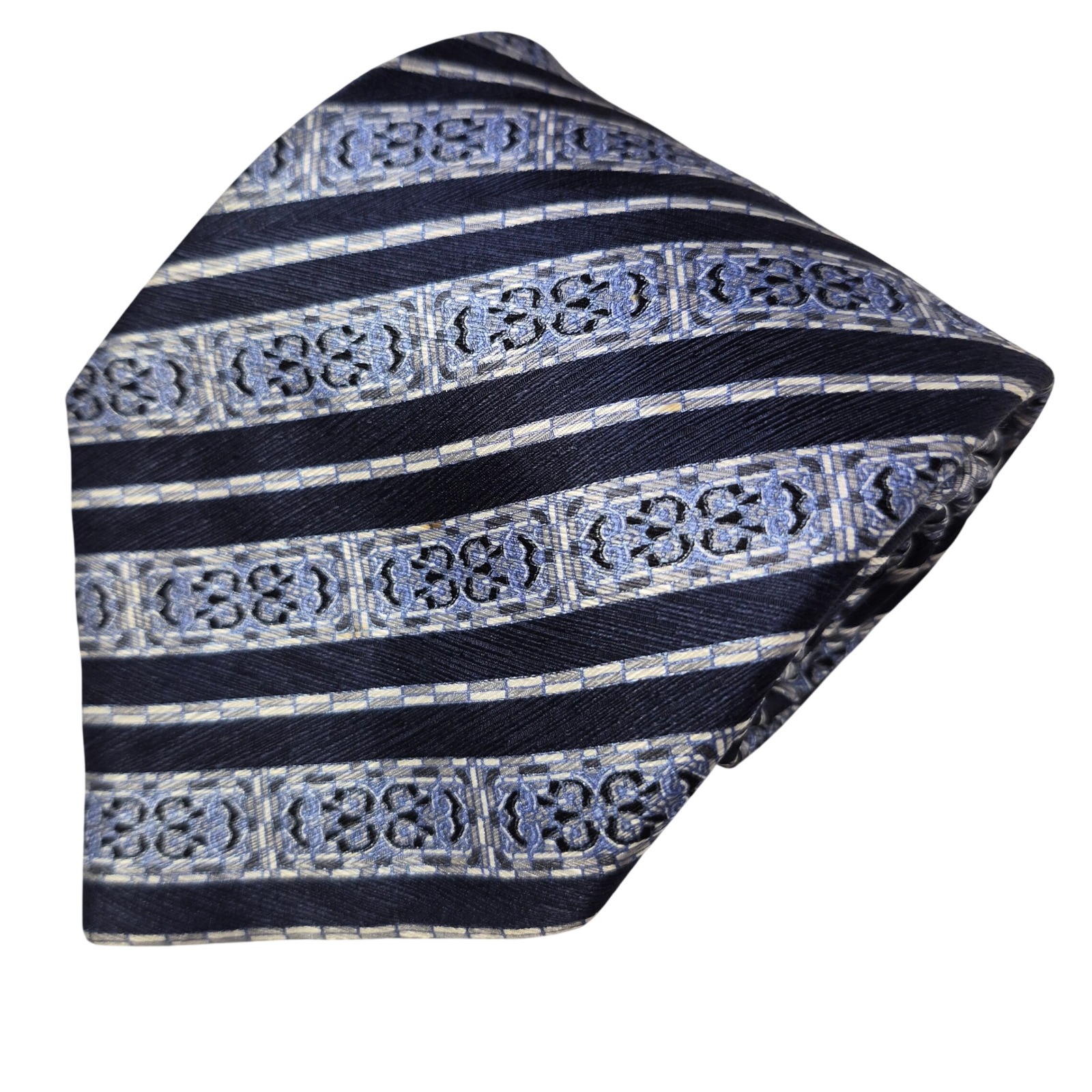 Brioni Tie Men Xl Navy Blue Geometric Striped Silk Necktie Italy Luxury Designer
